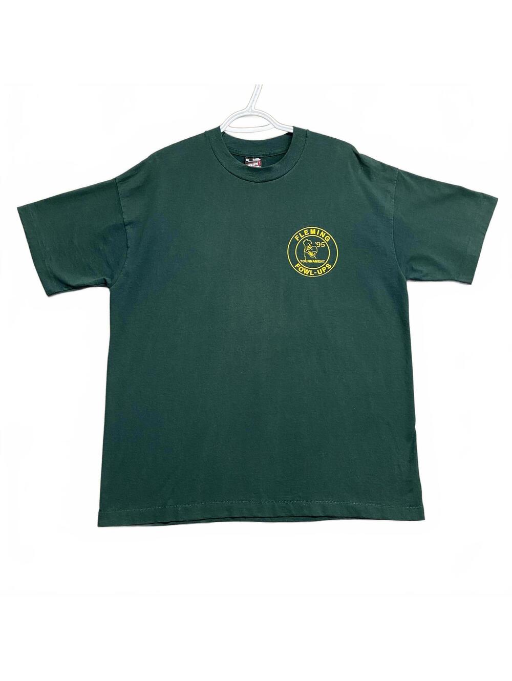 Vtg 95 Fleming Fowl-Ups FOTL Black Tag USA Green T-Shirt Single Stitch Crispy XL